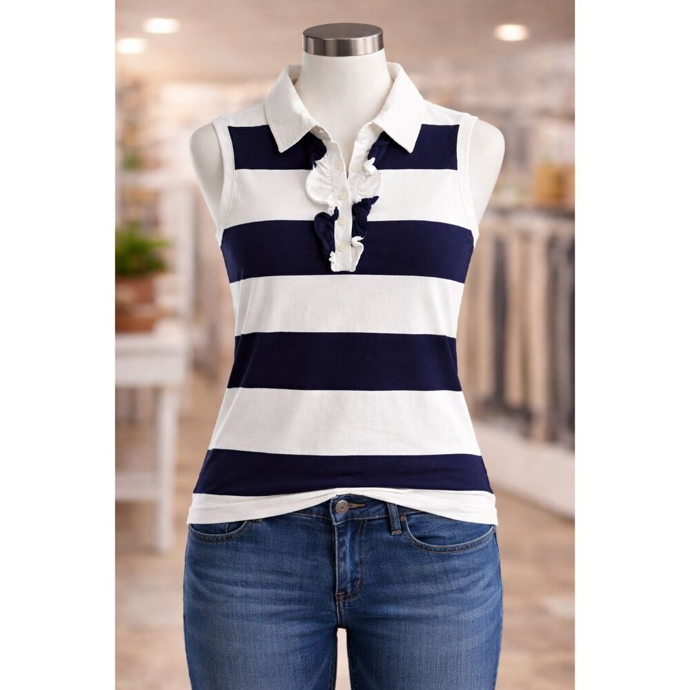 Tommy Hilfiger Striped Slim Fit Sleeveless Cotton Polo Size SP - Preloved